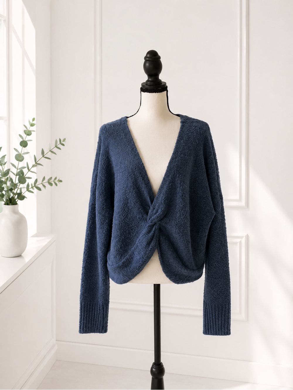 Express Deep V-Twist Sweater in Navy